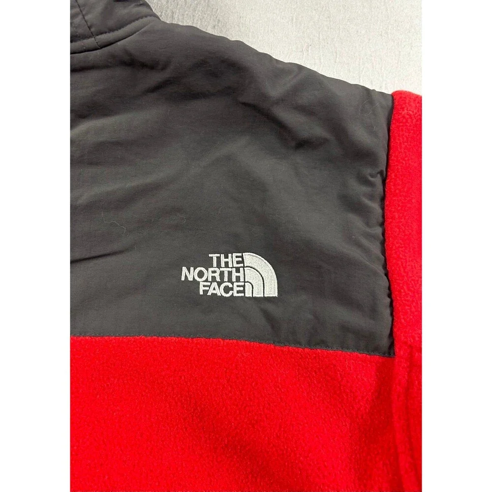 Vintage The North Face Men's Denali Hooded Red Full-Zip Fleece Jacket Size Small